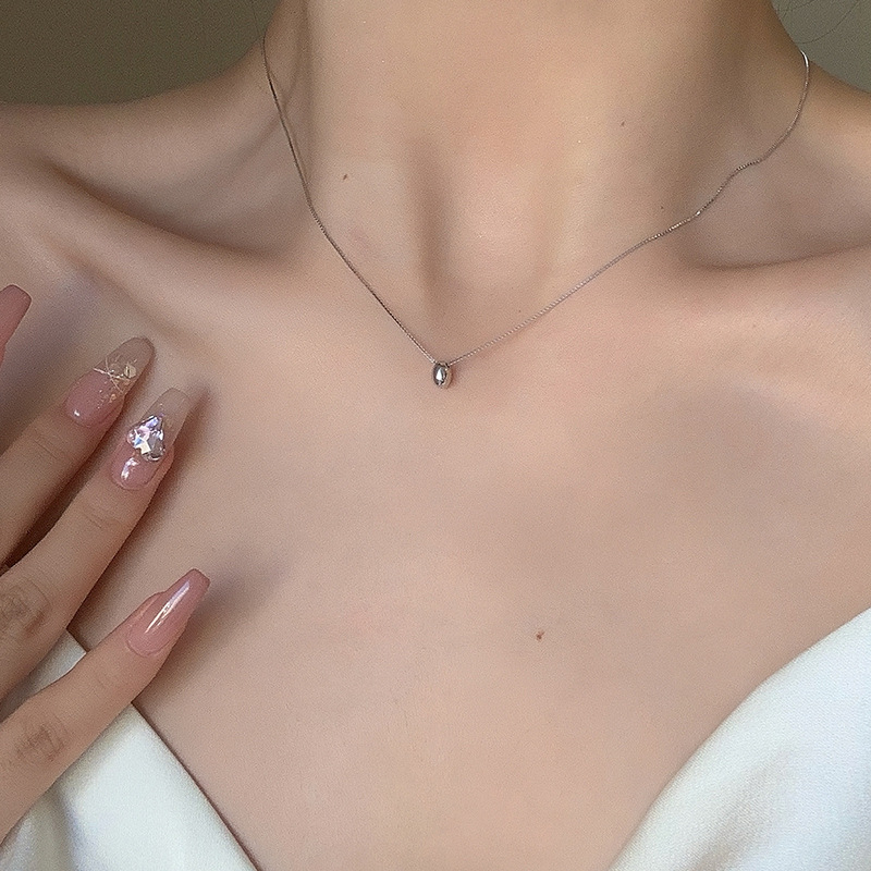 Small silver bean necklace s925 sterling silver small exquisite bean clavicle chain 2023 autumn and winter new silver jewelry 7878G