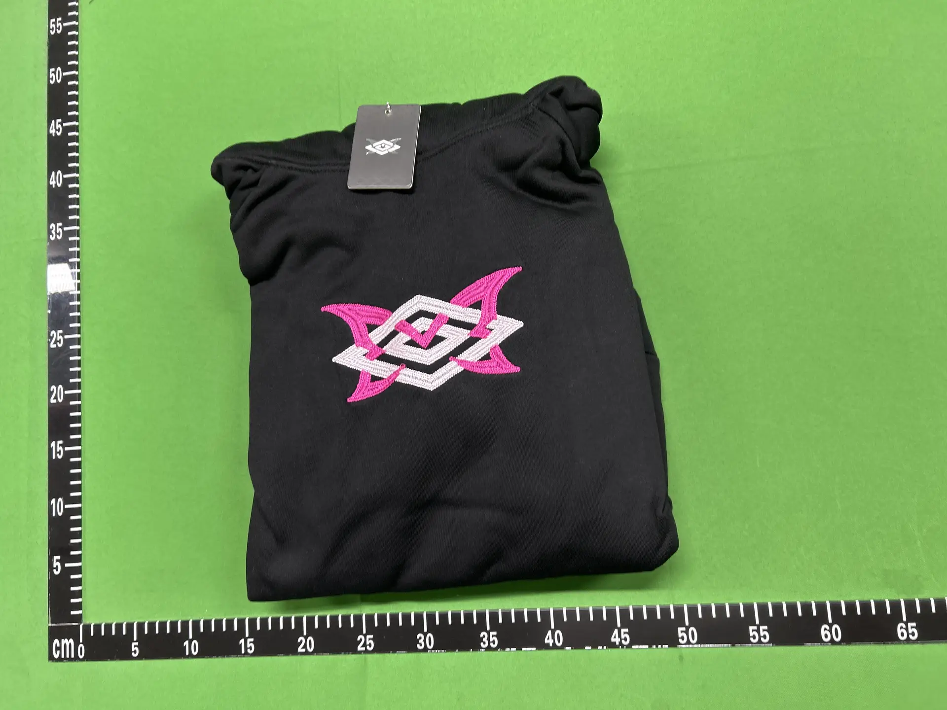 Black Hoodie with Pink and White Embroidery