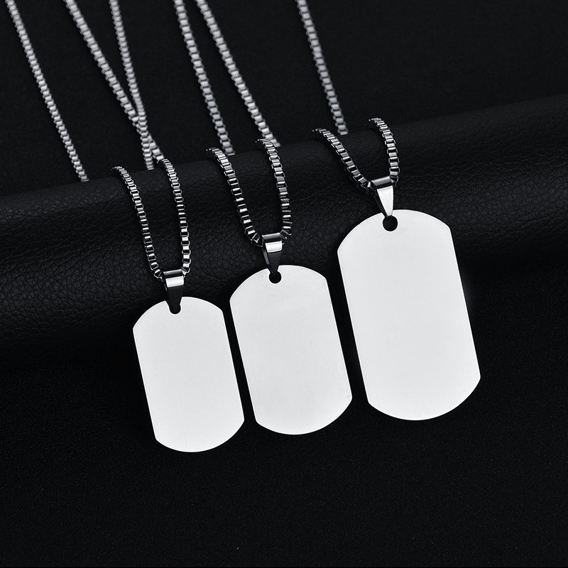 European and American Men's Military Brand Necklace Personalized Korean Couple's Pendant Identity Card Decorative Trendy Women's Long Pendant Engraving Photo