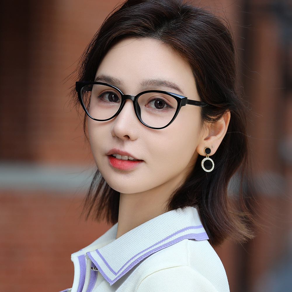 Cat's Eye Plain Plain Glasses Black Frame Glasses Women's Myopia Pin Plate Legs Black Small Face Special Anti-Blue Light Eyes