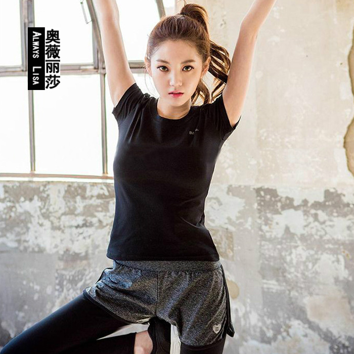 Factory wholesale Korean quick-drying T-shirt slim-fit short-sleeved bottoming shirt T-shirt stretch fitness sports yoga top