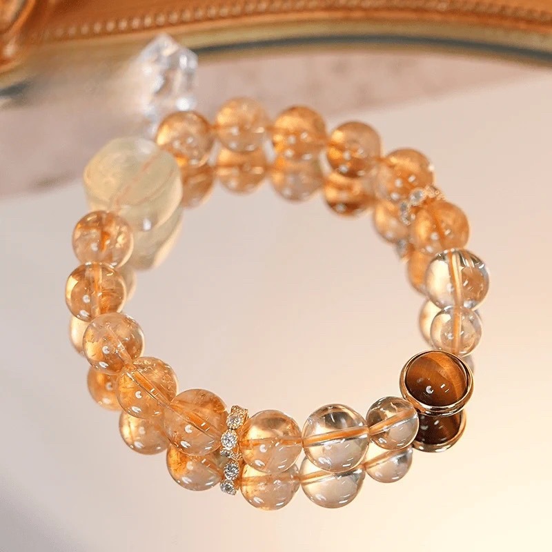 2025 New Yellow Tower Crystal Transfer Crystal Bracelet Female Fujiuzhou Zakiram Tiger Eye Stone Bracelet Birthday Gift