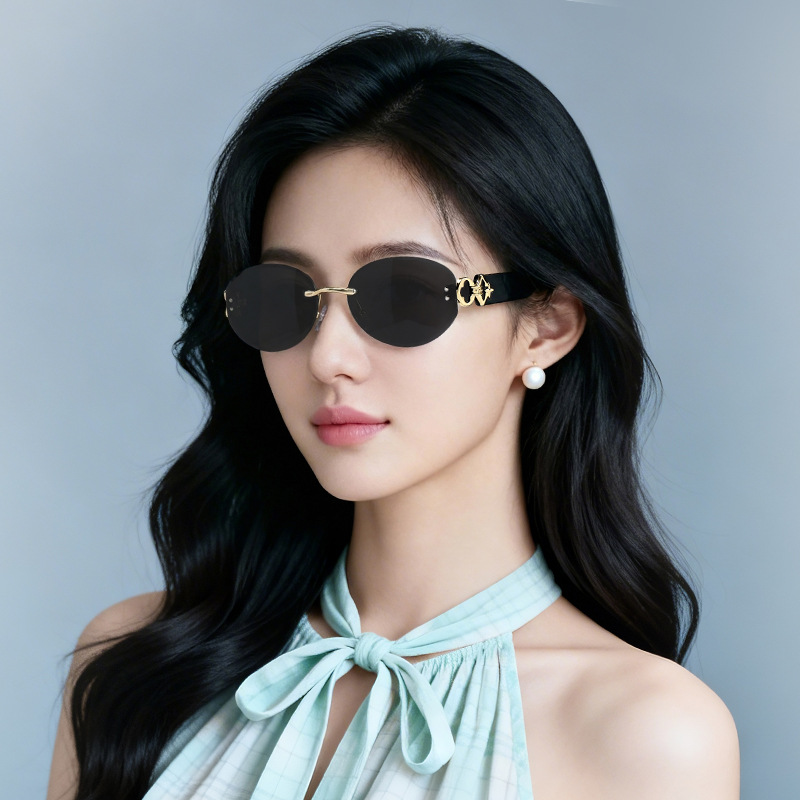 2026 New Style Sunglasses with a High-End Feel, Cross-Border Women's Frameless Cut-Edge Sunglasses, Metal Frame Sunglasses, Round Glasses
