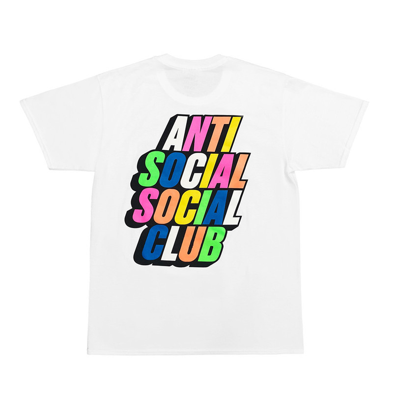 Trendy ASSC Anti Social Club rainbow three-dimensional letter printed short-sleeved men's lovers' T-shirt