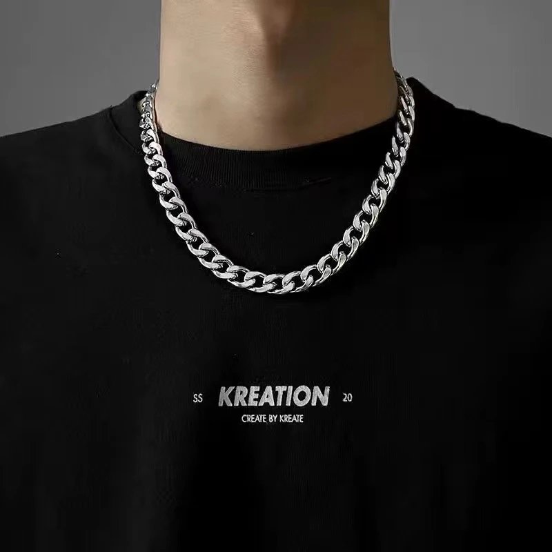 Titanium steel non-fading thick chain Cuban chain necklace men's fashion brand hiphop European and American hip hop simple sweater chain accessories