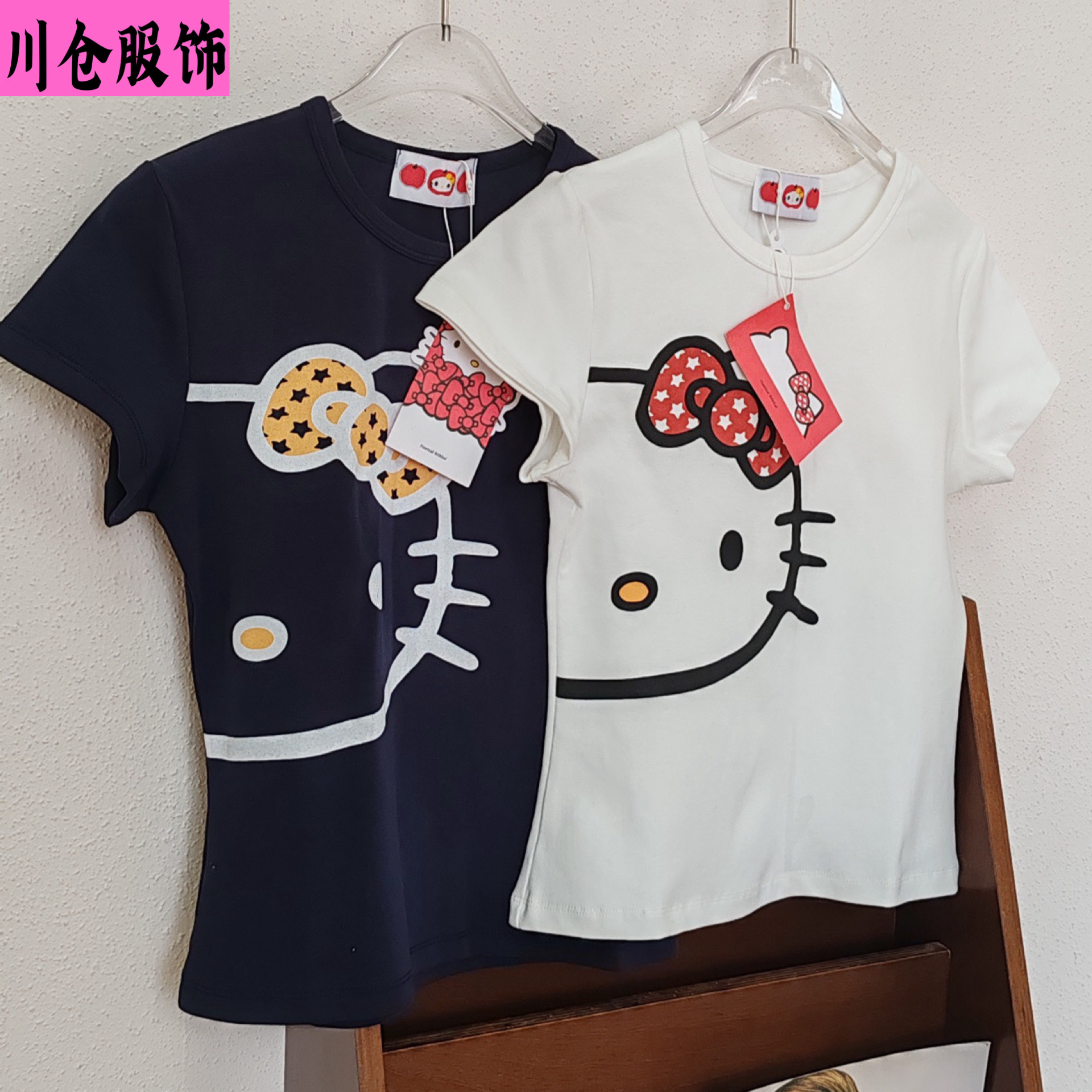 Kt Cat Short-Sleeved Round Neck T-Shirt Summer Style Kitty Cat Print Niche Design Versatile Top for Women