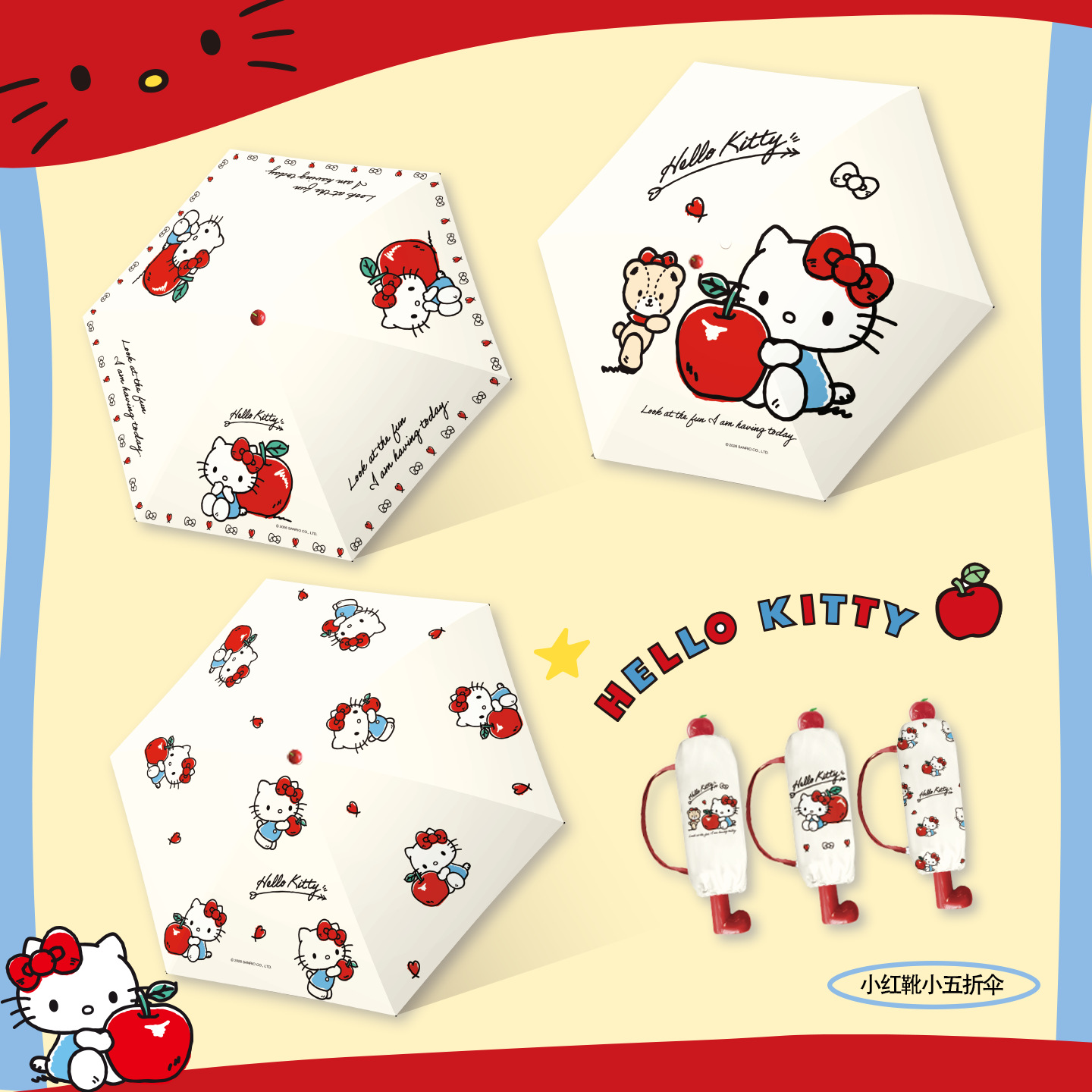 Sanrio Officially Licensed Hello Kitty Cartoon Folding Umbrella, Cute and Girly, Dual-Purpose for Sunny and Rainy Days, Portable