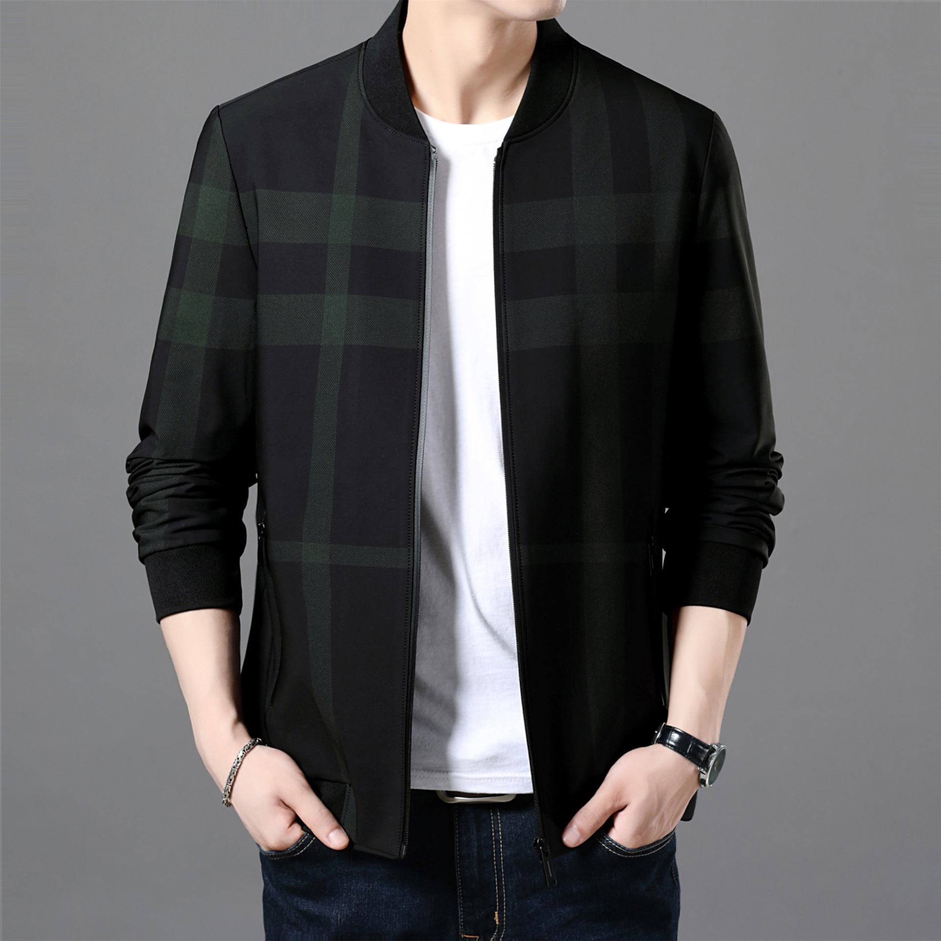 2024 spring and autumn men's youth long sleeve jacket simple loose fashion baseball collar coat men's wholesale