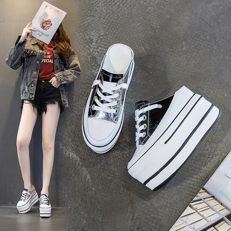 Women's Shoes 2026 Spring/Summer New Casual Slip-On Shoes with Color-Blocking Design, 10cm Hidden Height Increase, Thick-Soled Platform Slip-Ons