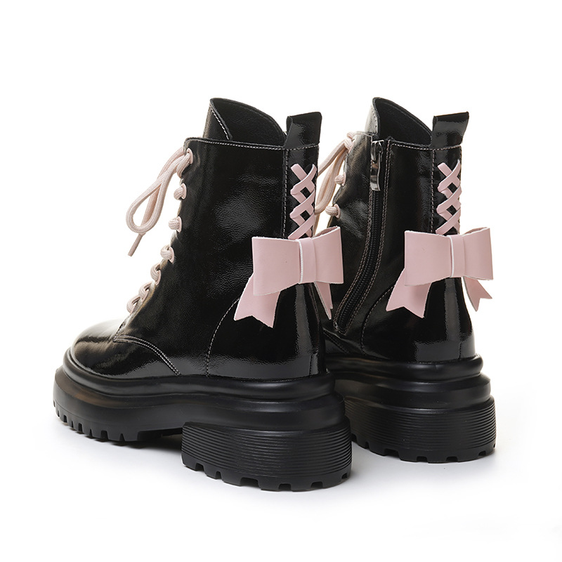 Niche short boots bow Lefu shoes and socks boots fashion lace-up Internet celebrity same style lace-up fashion mid-calf socks niche