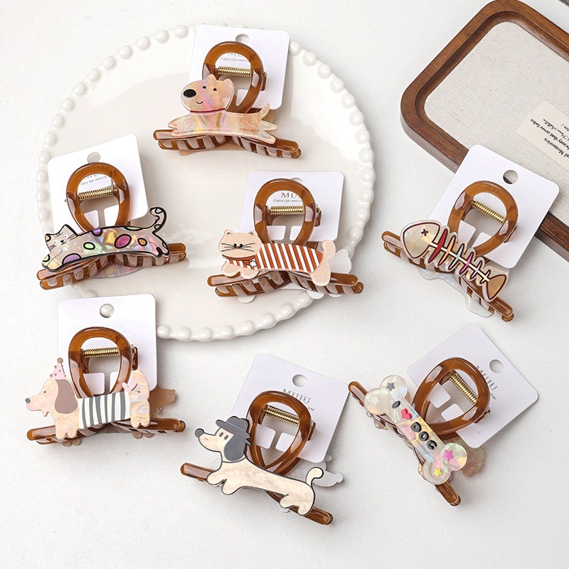 Card-Mounted Hair Accessories, Internet Celebrity Cat and Dog Clips, High-End Acrylic Hair Clips, Cute Animal Hair Clips, Shark Clips on the Back of the Head