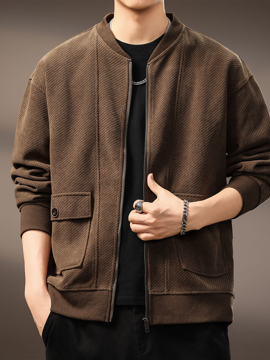 American Retro Cardigan European Cotton Velvet Stand-Up Collar Jacket Men's 2026 Spring and Autumn New Loose Baseball Collar Coat