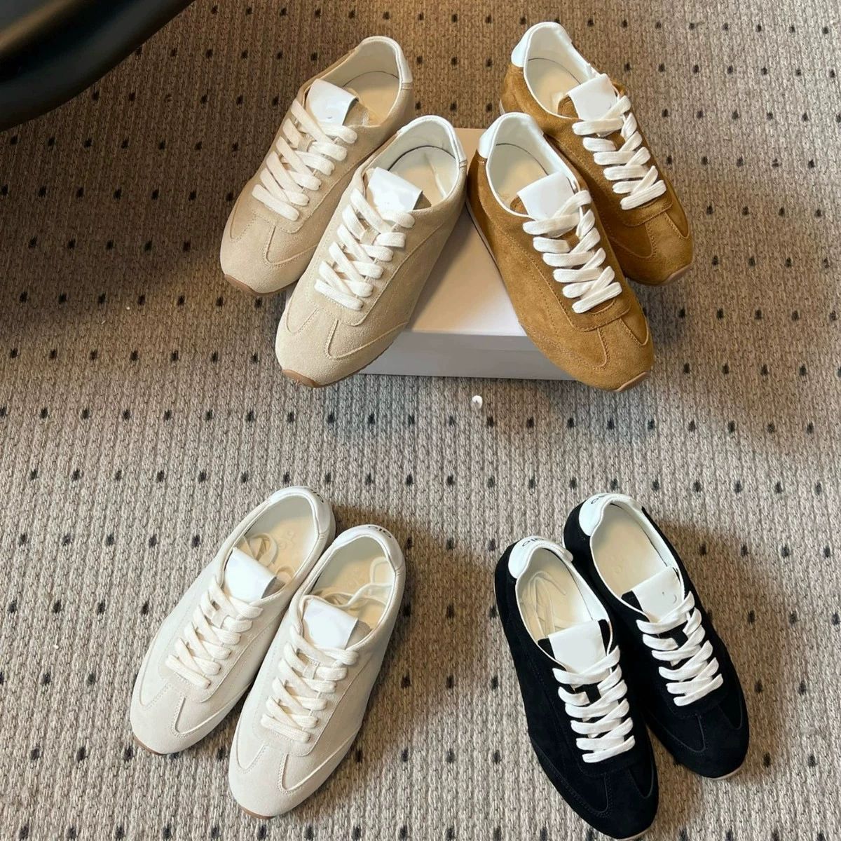 In-Stock Alo Foreign Trade High Version Genuine Leather Retro Solid Color Flat German Training Shoes Lightweight Versatile Casual Sports Running Shoes