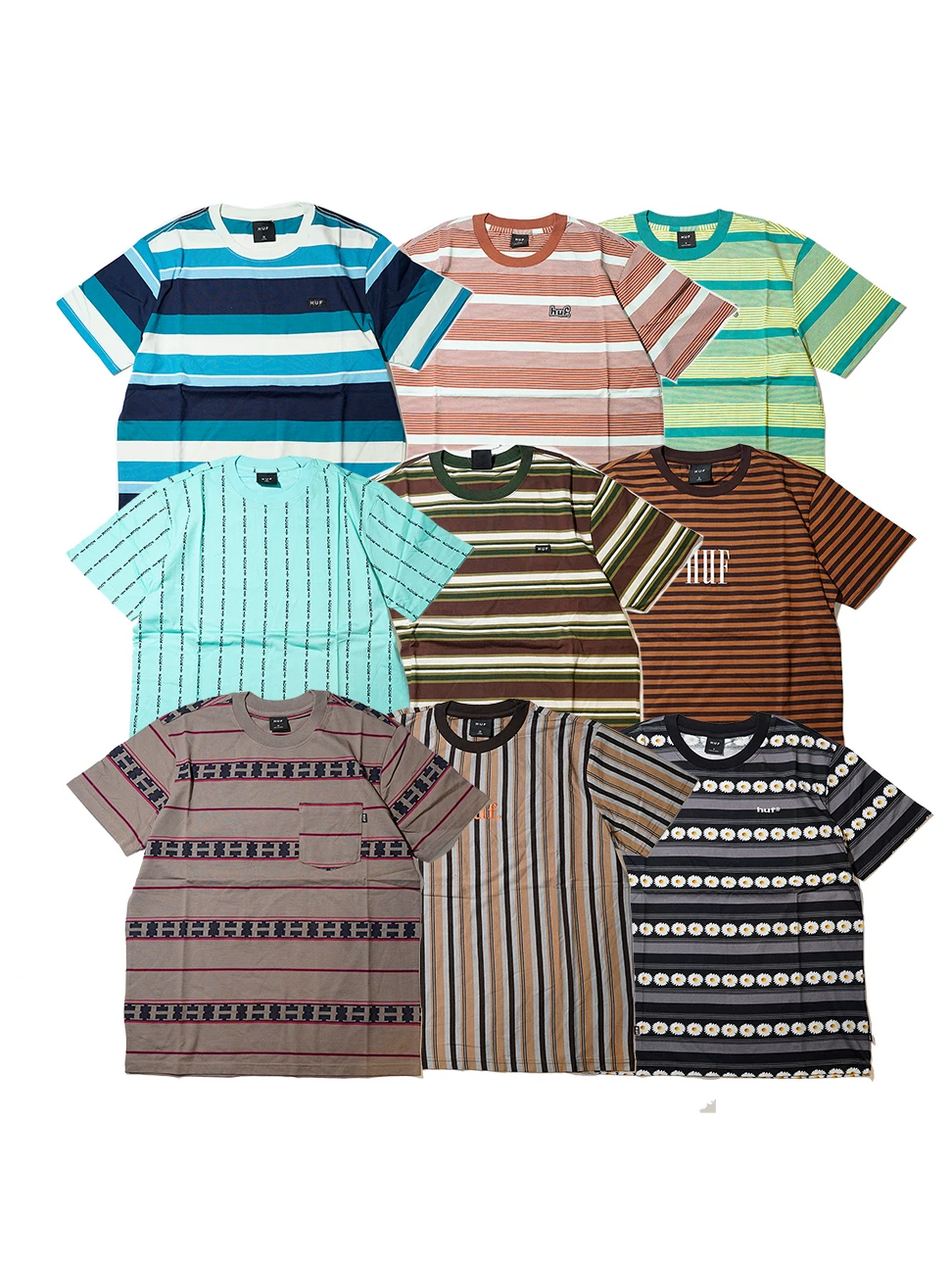 Various American Street Style Skateboard San Francisco American Fashion Striped Retro Pure Cotton Printed Embroidered Casual Short-Sleeved T-Shirts