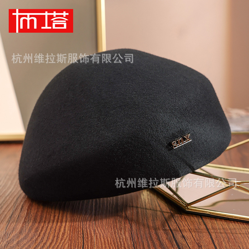 Buta Hat Women's Autumn and Winter Casual All-match Wool Hat Solid Color British Small Top Hat Korean Felt Hat 1340