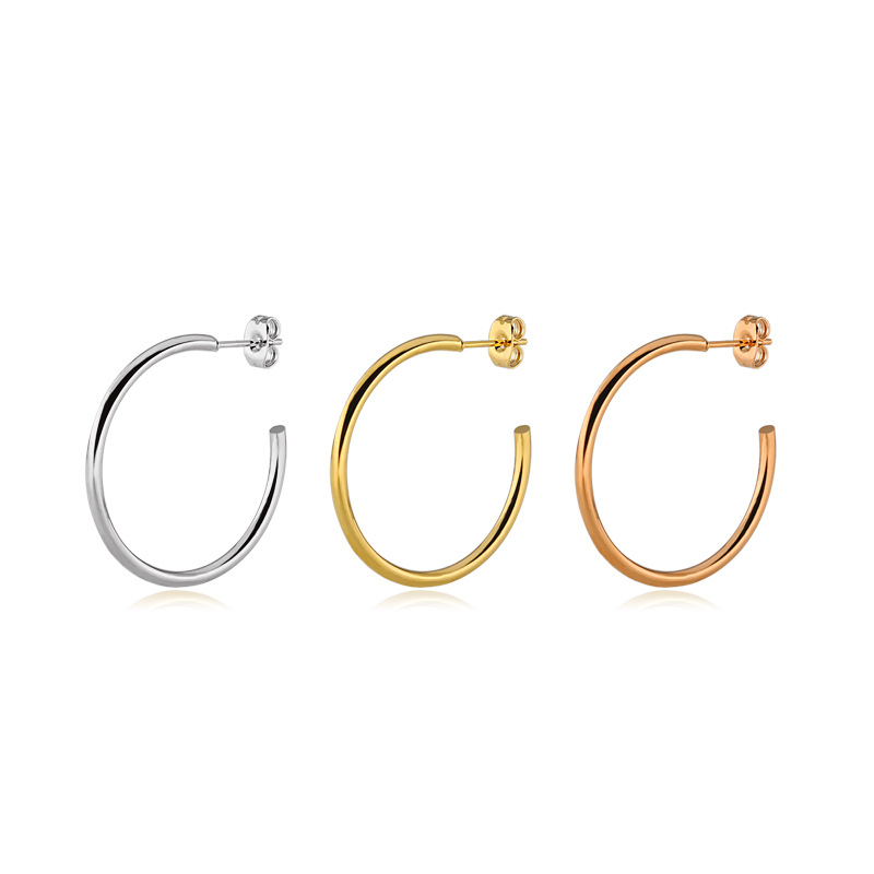 Korean fashion titanium steel exaggerated C- shaped earrings stainless steel geometric round earrings ear rings ear jewelry factory direct sales