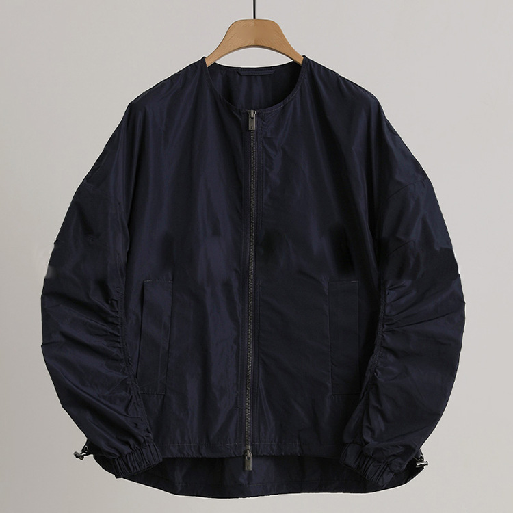 Yilu Spring Jacket Double-Ended Zipper Scimitar Sleeve Design Strong Waterproof Collarless Jacket Women's One Piece Dropshipping