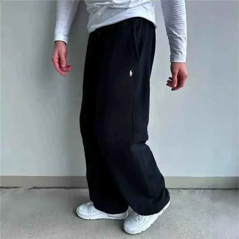 lf 随性松紧腰拉链宽松纯色运动休闲裤*