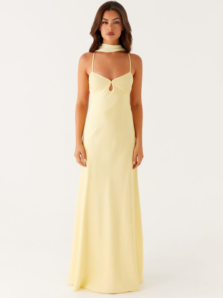 2026 Women's Elegant V-Neck Tie-Back Backless Long Satin Dress Vacation Style Dress