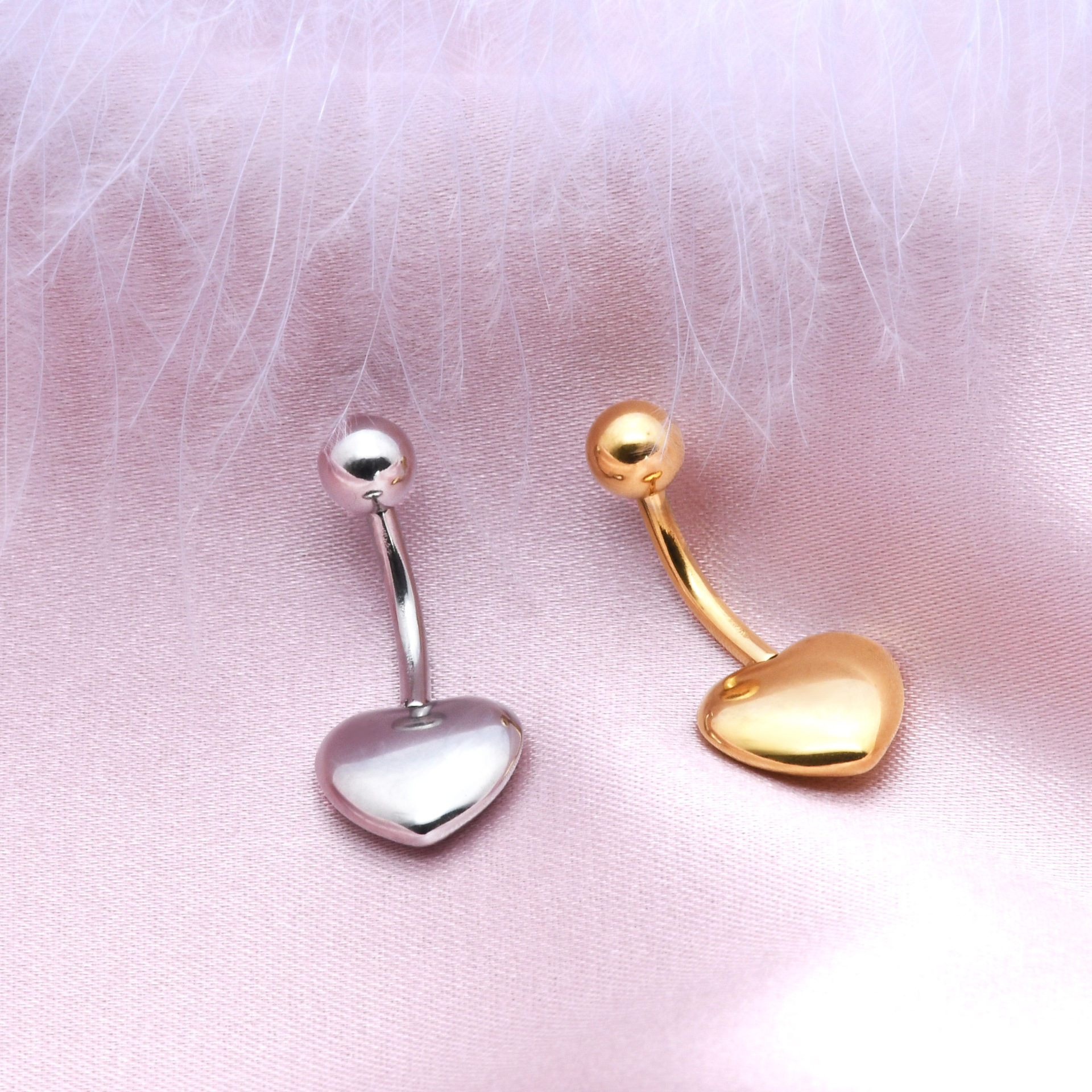 Stainless Steel Electroplated Heart-Shaped Navel Rings, Belly Button Rings, Earrings, Cross-Border E-Commerce Wholesale Heart-Shaped Belly Rings