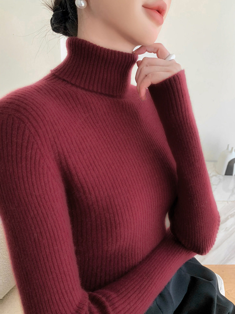 Autumn and Winter New High Lapel Cashmere Knitted Sweater Women's Pullover Warm Long Sleeve Sweater Inner Draw Base Shirt Top