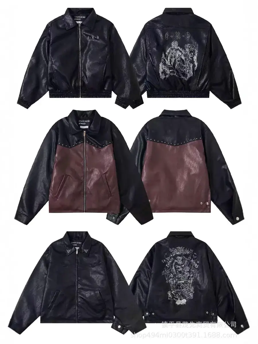 In-Stock New Erd Melancholic Rich Second-Generation 24Ss Embroidered Splatter Mysterious Old Leather Jacket for Men and Women