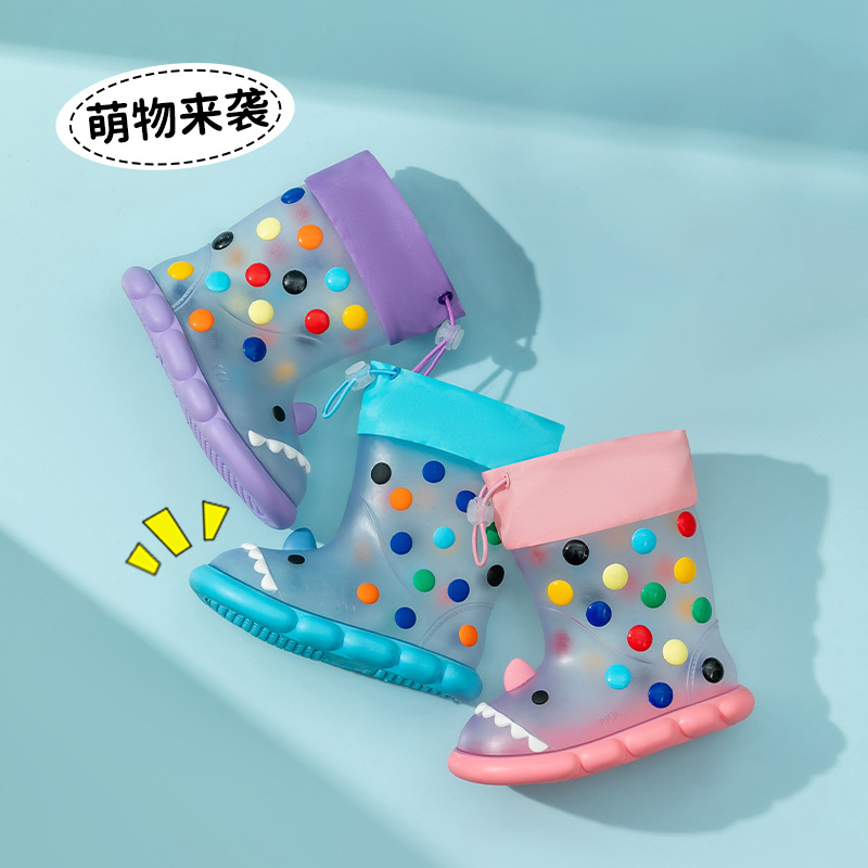 Cyber Celebrant Transparent Rain Boots for Boys and Girls Rainbow Bean Shark Children's Rain Boots Non-slip Outer Wear Rainy Baby Cartoon Water Shoes