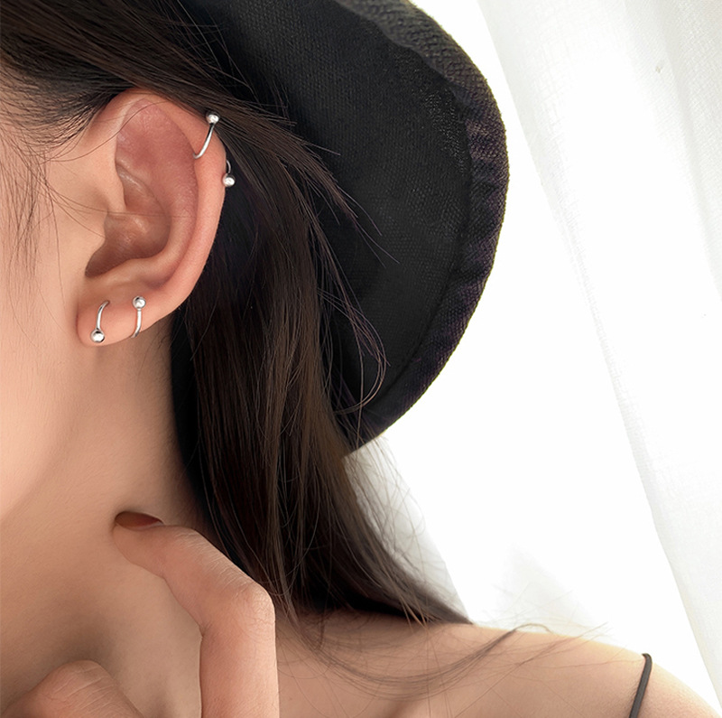Spiral Rotating Earrings Distinctive Curved Spring Ear Buckle Puppies Handsome Fashion Fashion Fan Round Beads Screw Buckle Earrings Women