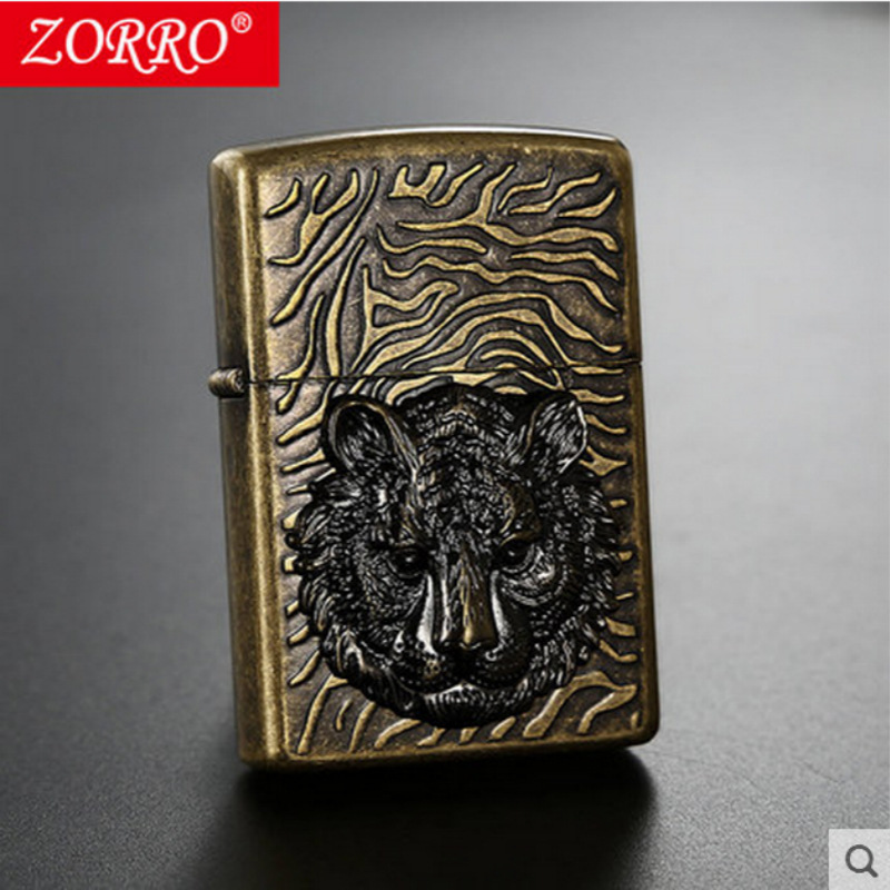 Hong Kong original genuine zorro zorro kerosene lighter three sides tiger head creative windproof limited wholesale generation
