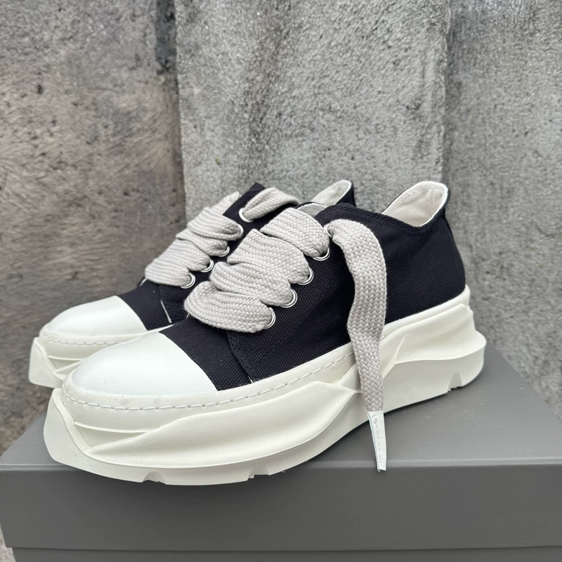 Ro Low-Top Canvas Shoes New Black Double-Layer Thick-Soled Heightening Shoelaces for Men and Women Couple Sneakers Casual European and American Trbottomy Shoes