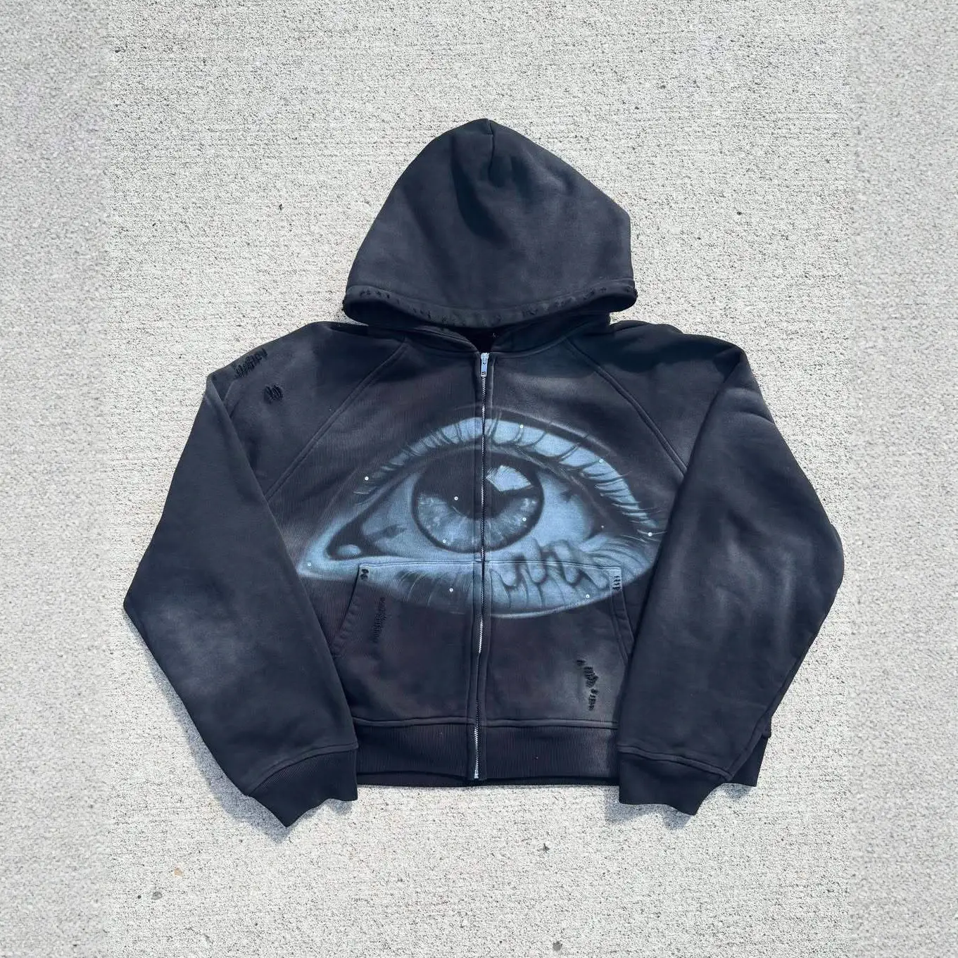 2025 New Y2K Glasses Printed Zipper Cardigan Loose Dark Emo Fashion Loose Zipper Hoodie Wholesale