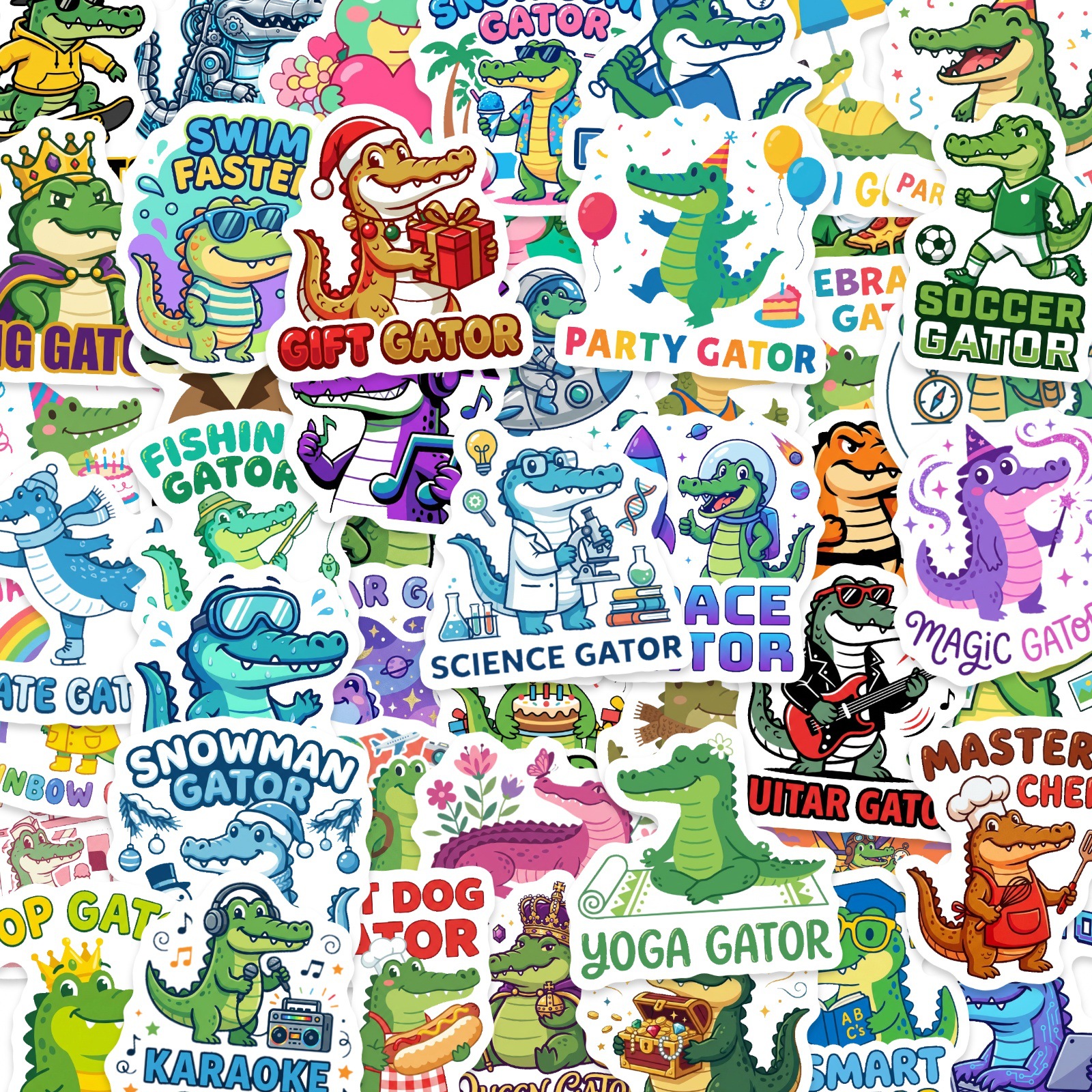 Cross-Border 50-Piece Cartoon Crocodile Fun Stickers Waterproof Creative Stickers for Journals, Skateboards, Notebooks, and Water Bottles