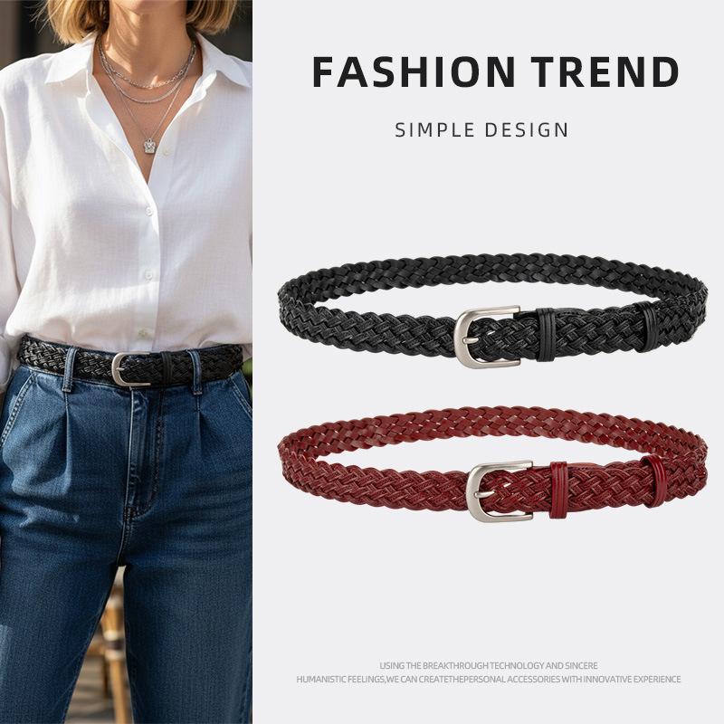 New Woven Belt, Unisex, Versatile, Retro Pin Buckle, Suitable for Commuting, Casual Wear, Decorative Jeans, Skirts, and Pants