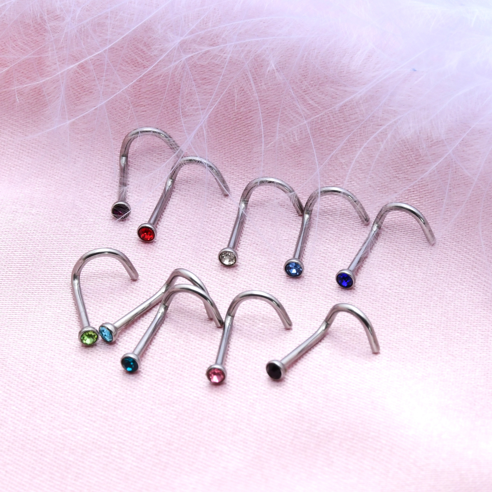 Amazon 10-Piece Set of Zircon Nose Studs Piercing Accessories Stainless Steel Diamond-Encrusted Nose Rings Medical-Grade Jewelry