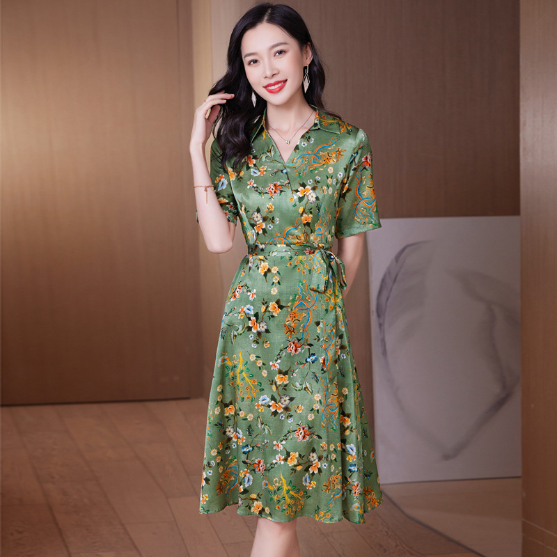 23013 Heavy Weight Silk Dress Women's Summer 2025 New Retro Print Slimming Temperament Mulberry Silk Skirt