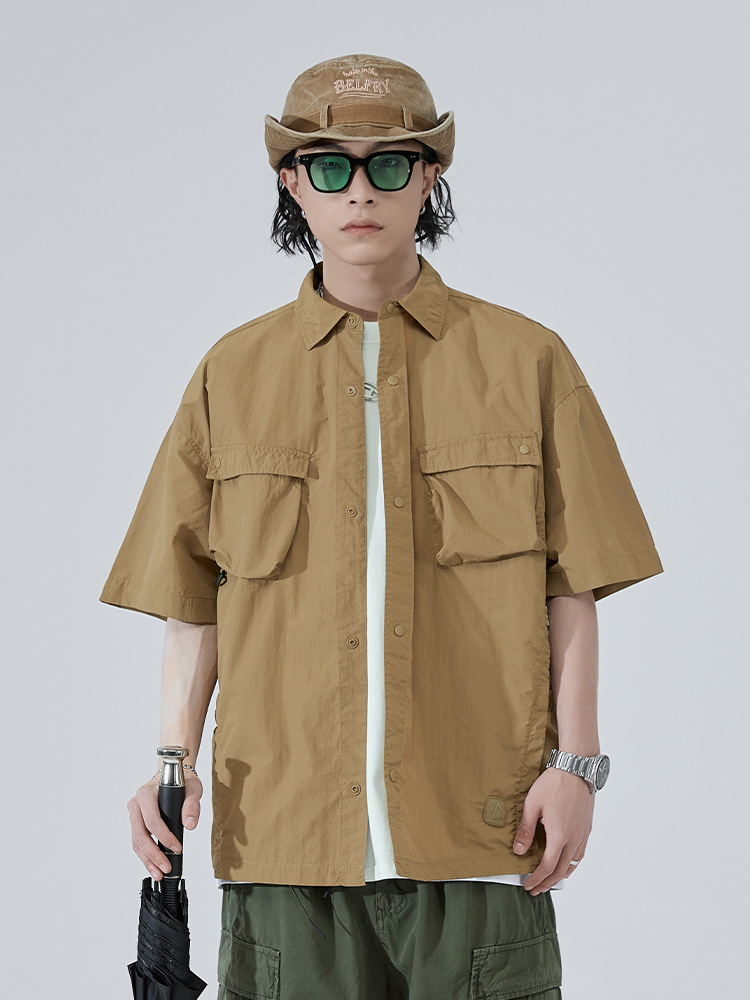 Laike Men's Japanese Style Trendy Workwear Shirt, New Summer Design, Loose Fit, Versatile Outdoor Cardigan Shirt