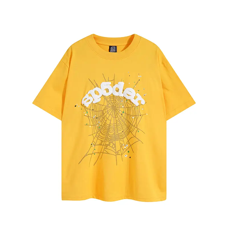 Cross-border European and American fashion brand Sp5de spider web 555555 portrait printed short sleeve T-shirt men and women American high street half sleeve