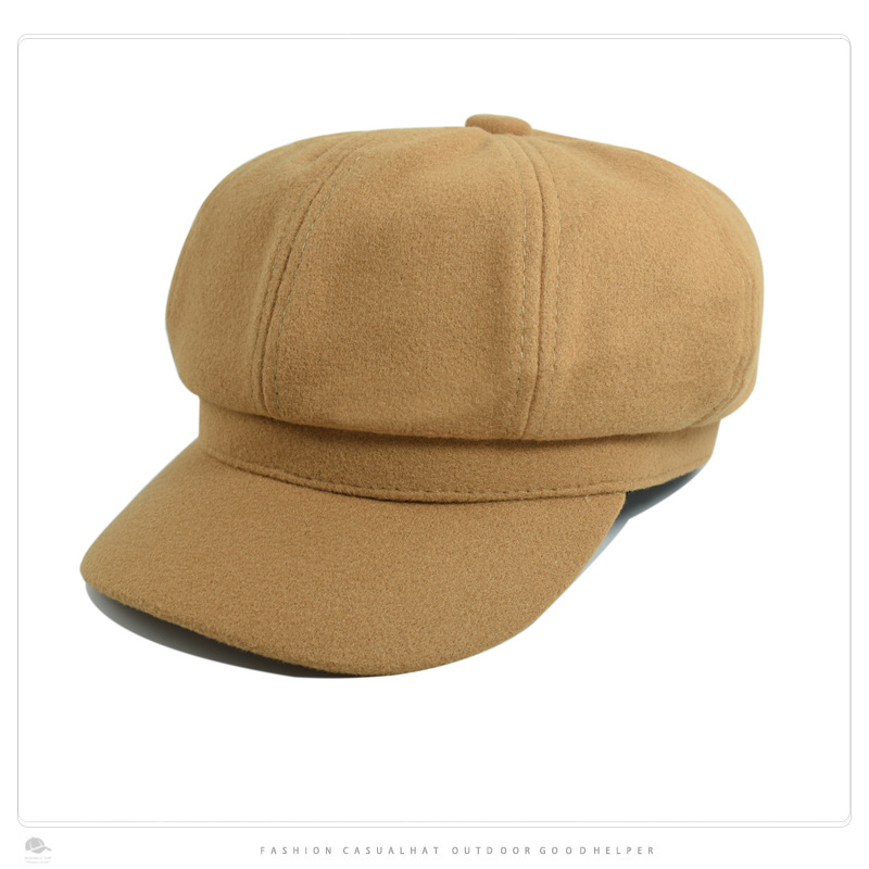Woolen hat women's Korean-style fashionable retro octagonal hat autumn and winter warm beret Street versatile British peaked cap