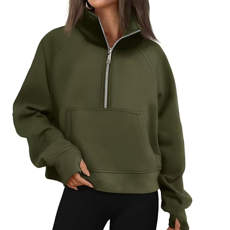 Amazon Cross-Border Raglan Sleeve Women's Half-Zip Velvet Sweatshirt Supports Various Small Label Embroider and Heat Transfer Processes
