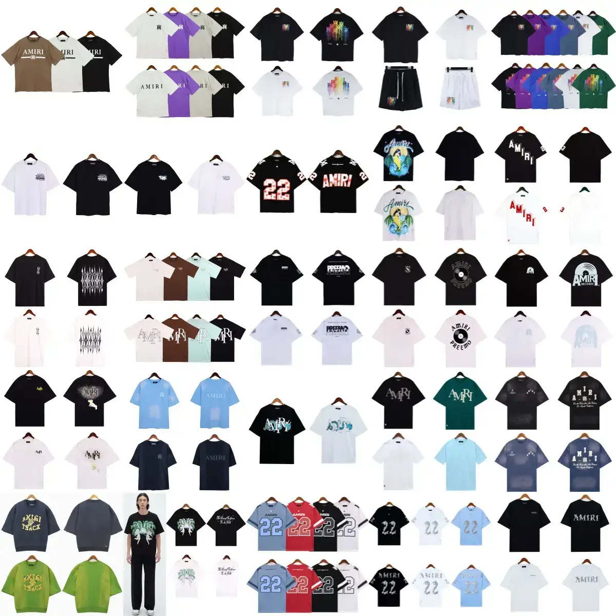 Cross-border wholesale correct version am splash ink flow paint camouflage starry sky graffiti letters short sleeve high street sweethearts T-shirt