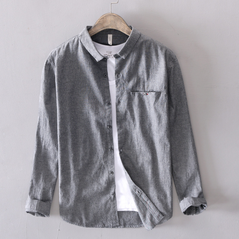 751 Japanese Simple Oxford Spinning Joker Shirt Men's Casual Long Sleeve Solid Color Shirt Men's Youth One-Piece Hair