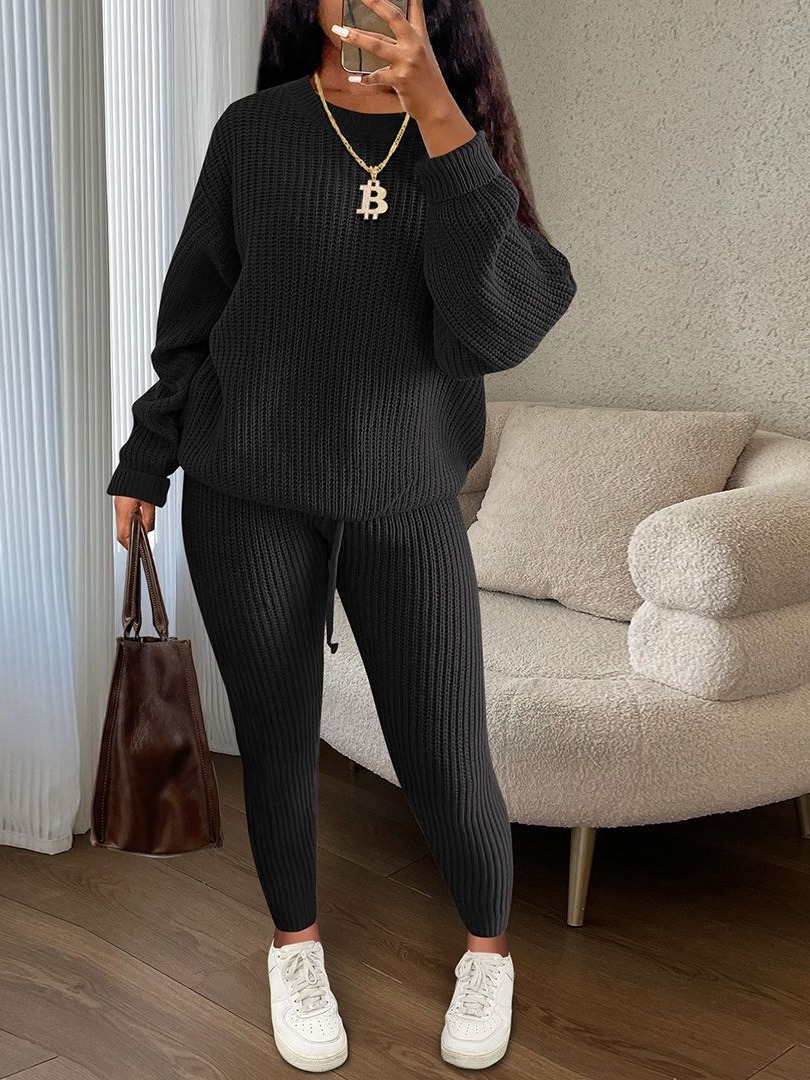 European and American Amazon hot sale fashion casual knitted suit trousers suit foreign trade Women's wool suit