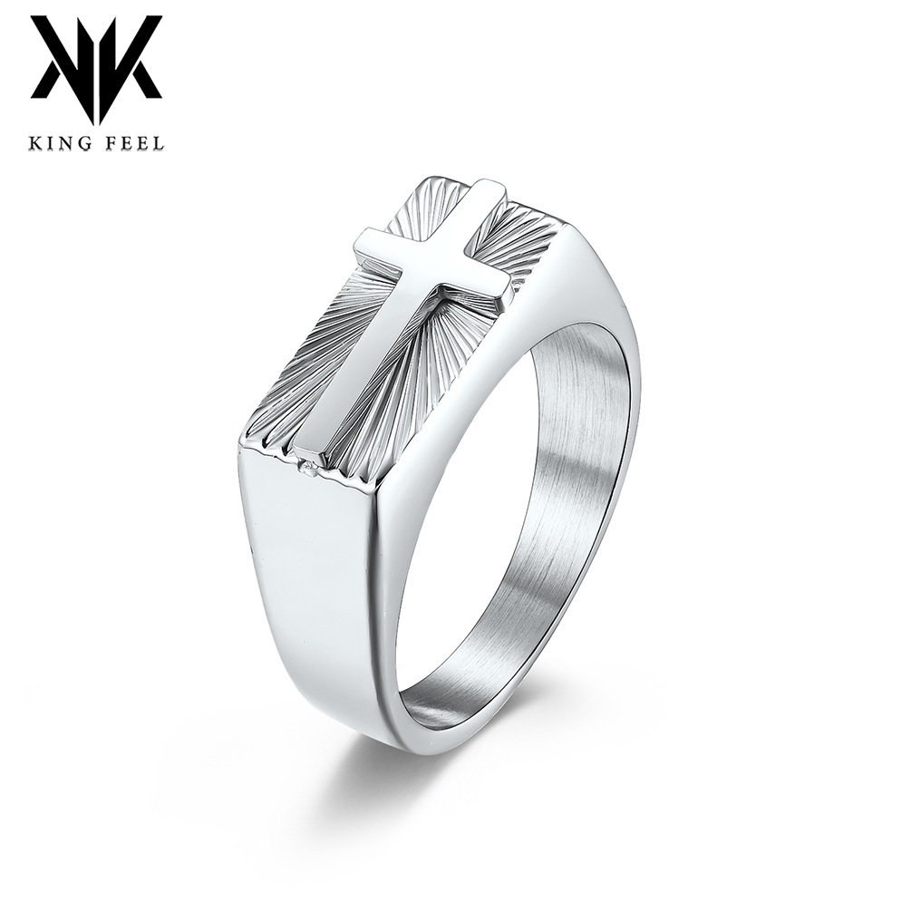 Cross-Border European and American Style Stainless Steel Seal Holy Light Cross Ring Men's Retro Metal Style Upship Bracelet
