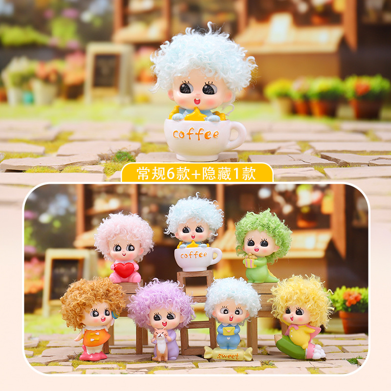 Cartoon Creative Desktop Ornaments, Afro-Haired Little Figurines, Blind Box, Internet Celebrity Hot-Selling Resin Ornaments, Birthday Gift Wholesale