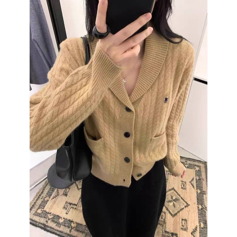 Autumn and Winter Loose and Lazy High-End Knitted Jacket Top Korean Retro Old Money Style Cable Knit Cardigan for Women