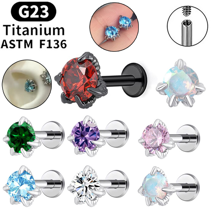G23 Titanium Alloy Dragon Claw Dragon Scale Earrings Wholesale Cross-Border European and American Accessible Luxury Piercing Inlaid Zircon Personalized Sexy Earrings