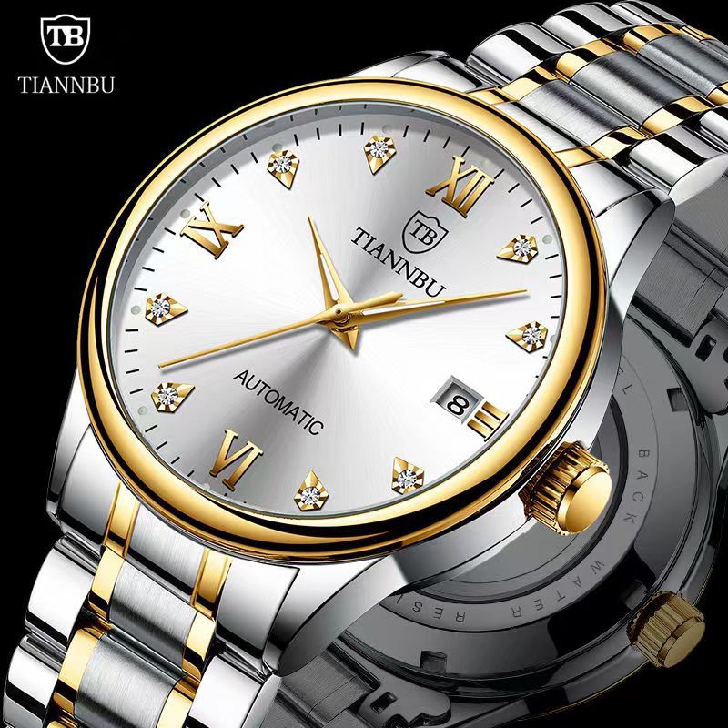 Genuine Men's Watch, Fully Automatic Skeleton Mechanical Watch, Steel Band, Waterproof, Luminous, Calendar Wristwatch, Top Ten Business Watch Faces