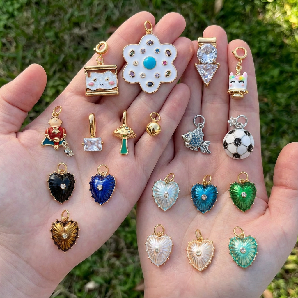 European and American Cross-Border Fashion New Dopamine Kawaii Heart Pendant DIY Jewelry Accessories Copper Plated Color-Preserving