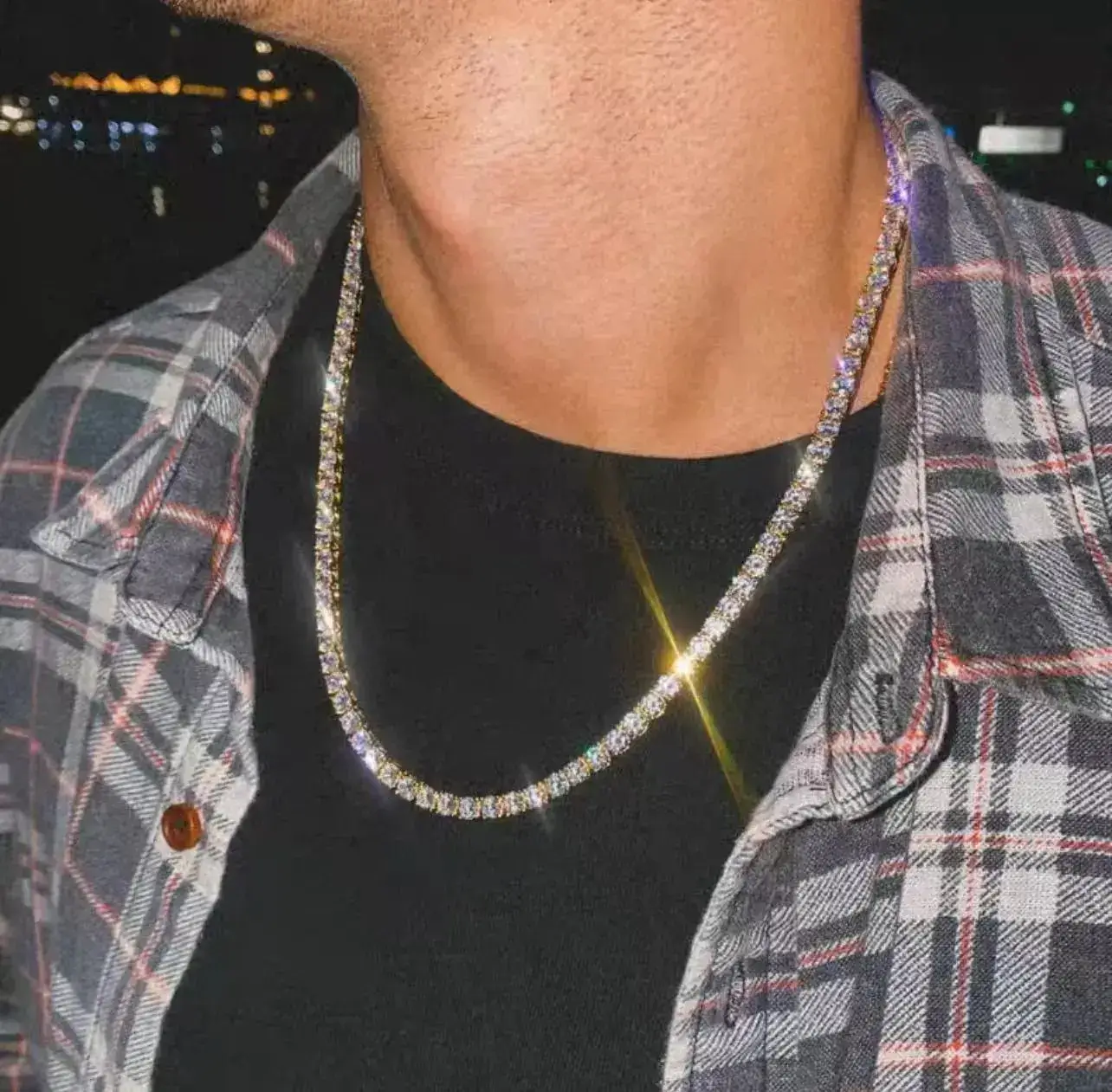 European and American single row diamond hip hop necklace 3mm 4mm 5mm alloy rhinestone tennis chain