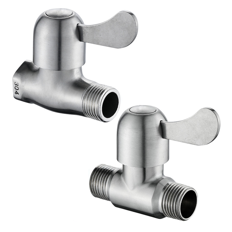 Bathroom hardware 304 stainless steel straight valve water stop triangle valve internal and external wire 4 points hot and cold water general manufacturers wholesale